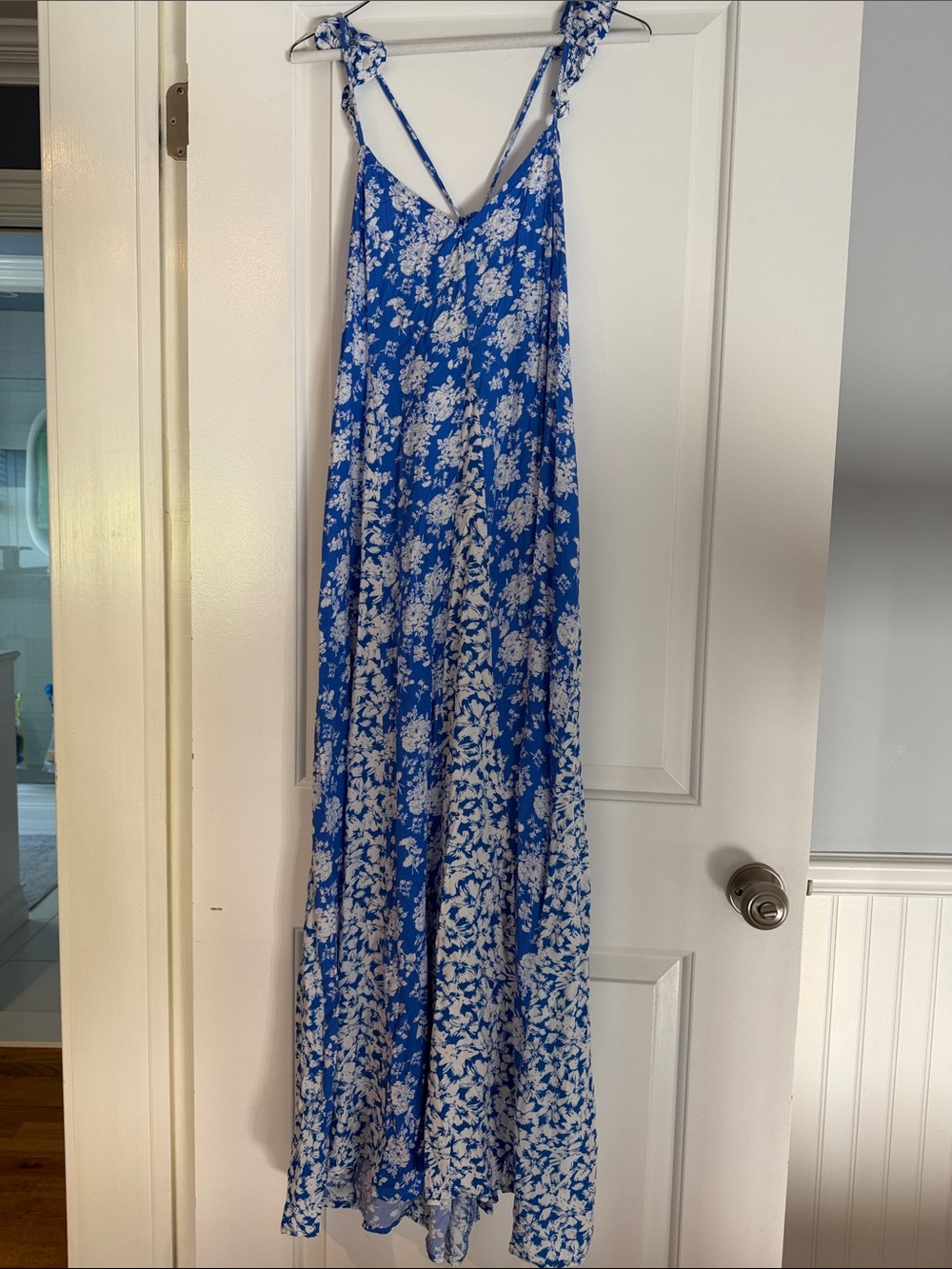 Blue Floral Maxi Dress with Tie Straps